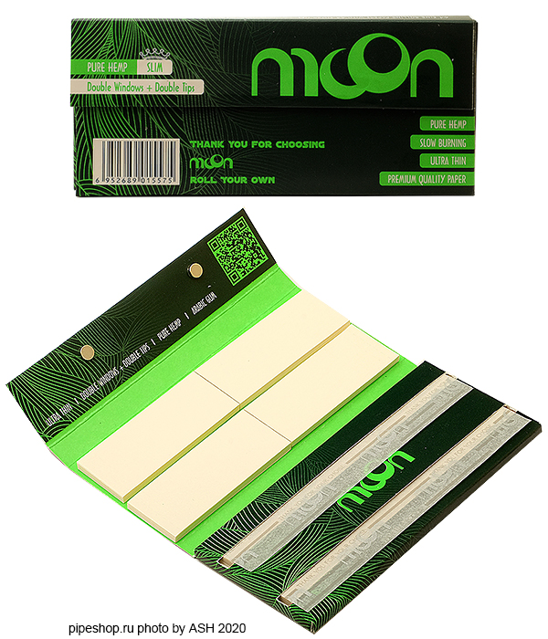     MOON PURE HEMP SLIM DOUBLE WINDOWS ULTRA THIN + TIPS,  64+64