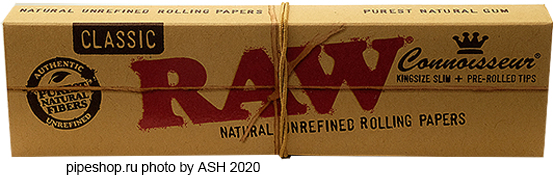     RAW CLASSIC CONNOISSEUR KING SIZE SLIM + PRE-ROLLED TIPS,  32+24