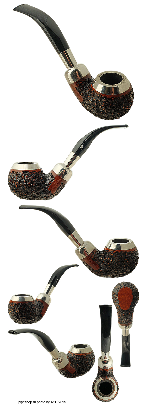   ALDO VELANI PIPE OF THE YEAR 2003 RUSTIC BENT TOMATO SITTER WITH SILVER ESTATE NEW UNSMOKED,  9 