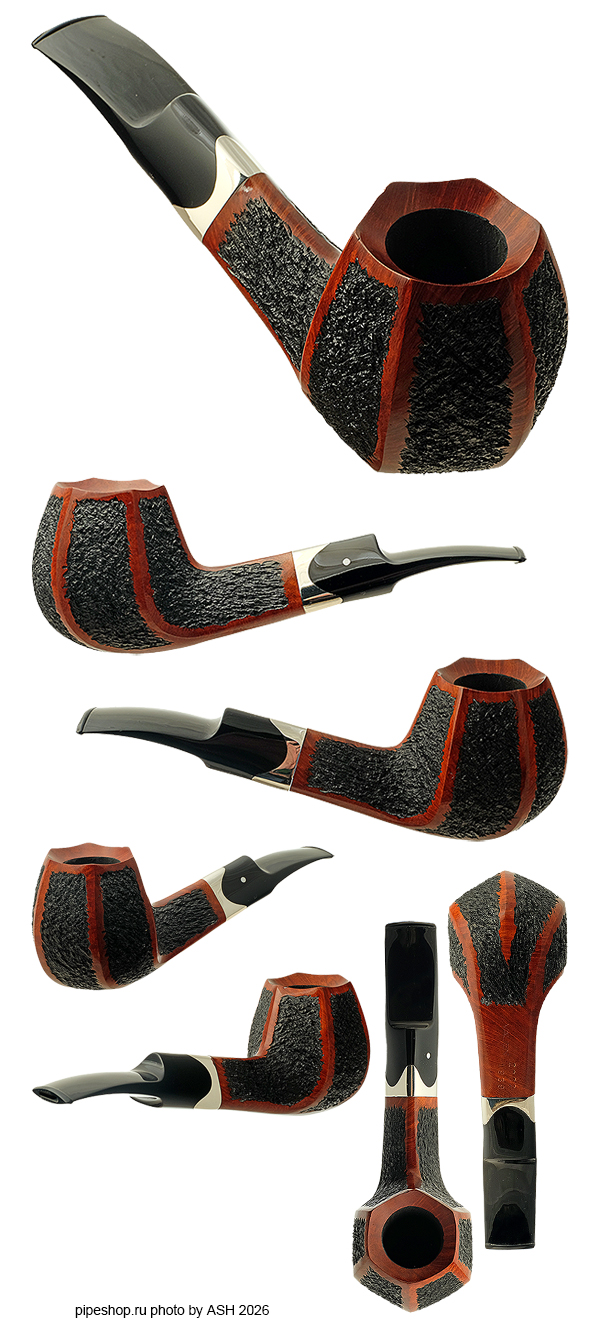 ����������� ������ VAUEN PIPE OF THE YEAR 2002 SEMIRUSTIC PANELED BENT APPLE WITH SILVER 1939 ESTATE NEW UNSMOKED, ������ 9 ��