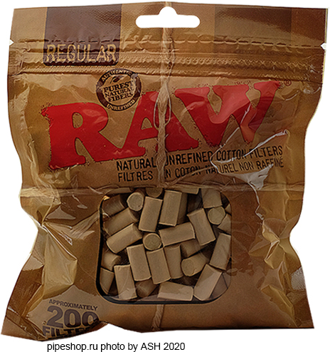    RAW NATURAL UNREFINED COTTON FILTERS REGULAR 8 mm,  200 .