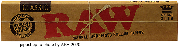    RAW NATURAL UNREFINED ROLLING PAPERS CLASSIC KING SIZE SLIM,  32 